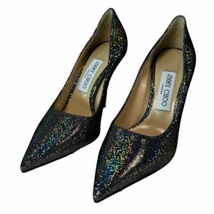 Jimmy Choo Love 100 Dark Silver Metallic Iridescent Pump NWOB